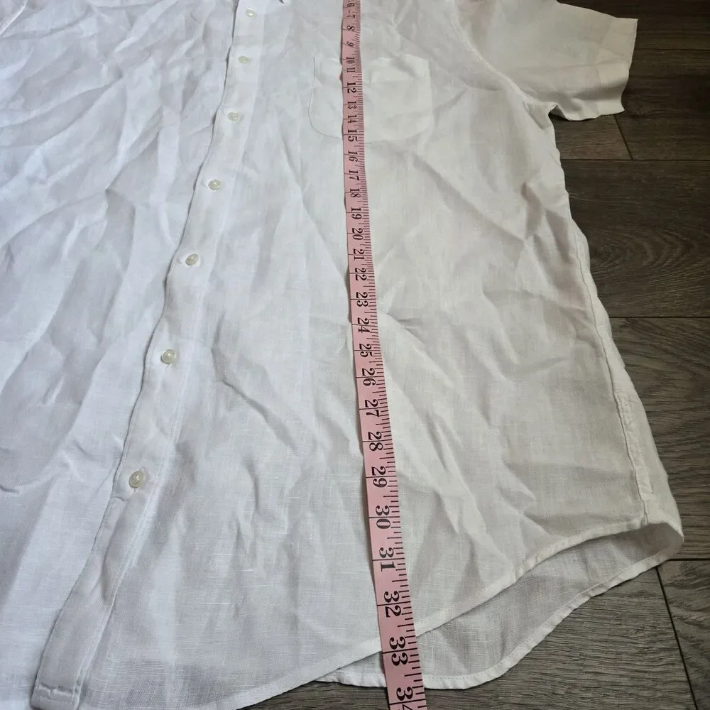 J Crew Mens XXLT Baird McNutt Irish Linen Shirt White Short Sleeve Button Front